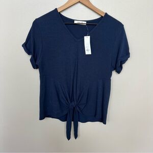 Jolie NWT Women's Navy Tie-Front Top Size Medium Francesca’s Boutique Shirt